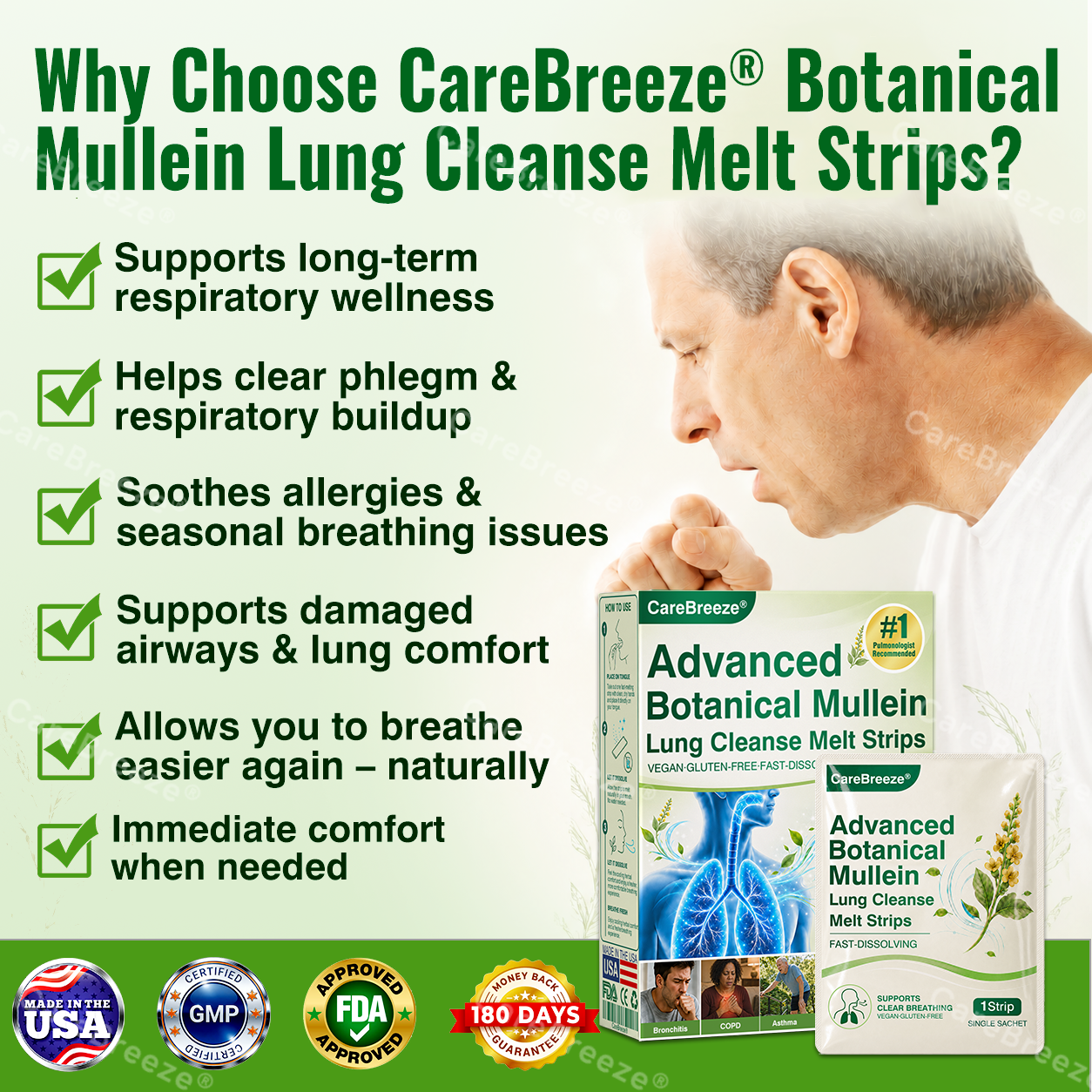 🇺🇸 ✅CareBreeze® Advanced Botanical Mullein Lung Cleanse Melt Strips（👨‍⚕️Directly acts on COPD, asthma, chronic bronchitis (CB), respiratory infections, lung cancer, sinusitis, and other conditions）