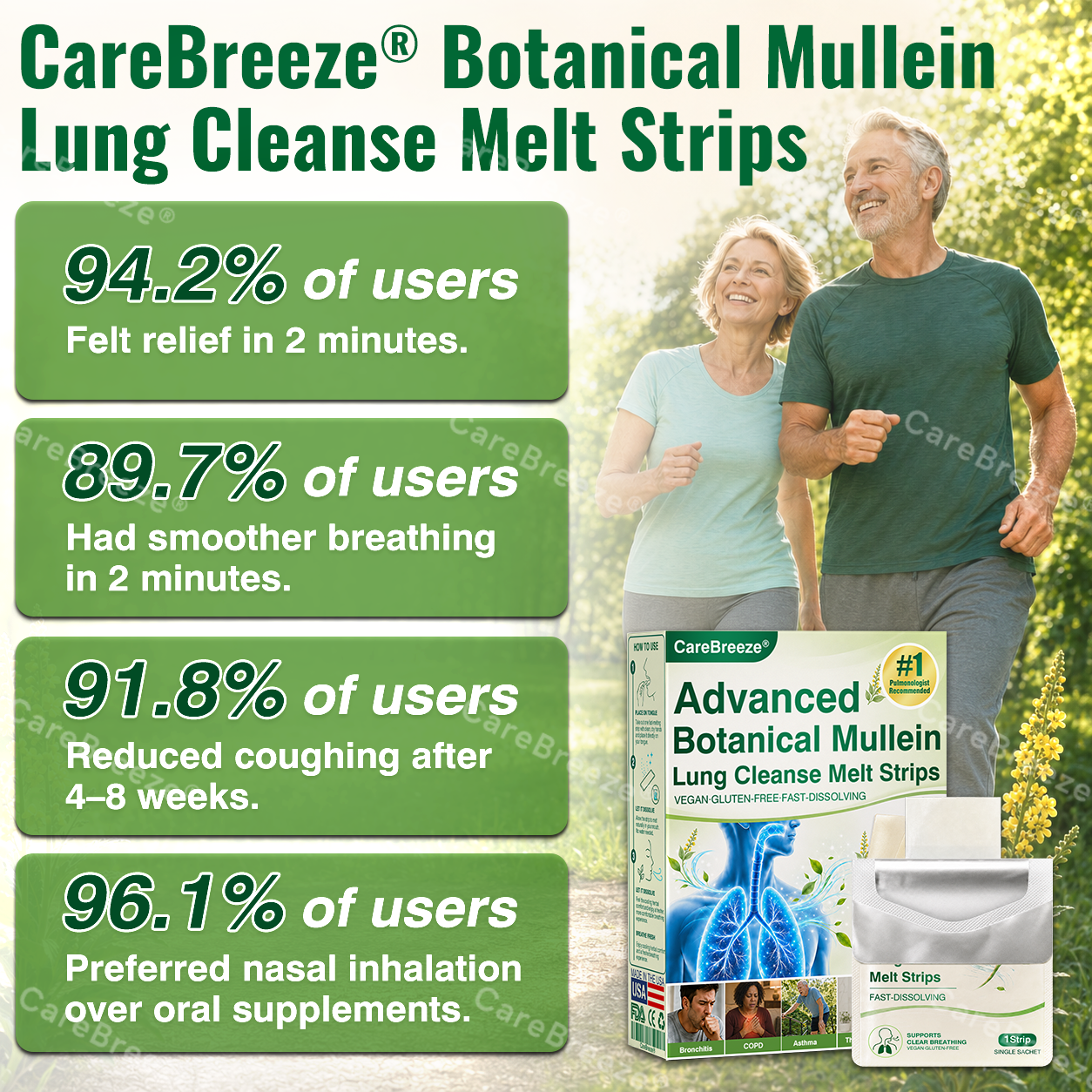 🇺🇸 ✅CareBreeze® Advanced Botanical Mullein Lung Cleanse Melt Strips（👨‍⚕️Directly acts on COPD, asthma, chronic bronchitis (CB), respiratory infections, lung cancer, sinusitis, and other conditions）