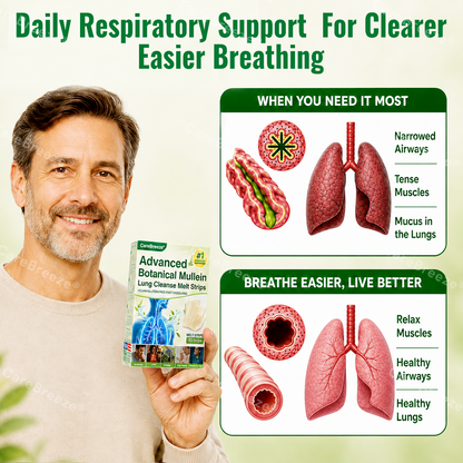 🇺🇸 ✅CareBreeze® Advanced Botanical Mullein Lung Cleanse Melt Strips（👨‍⚕️Directly acts on COPD, asthma, chronic bronchitis (CB), respiratory infections, lung cancer, sinusitis, and other conditions）
