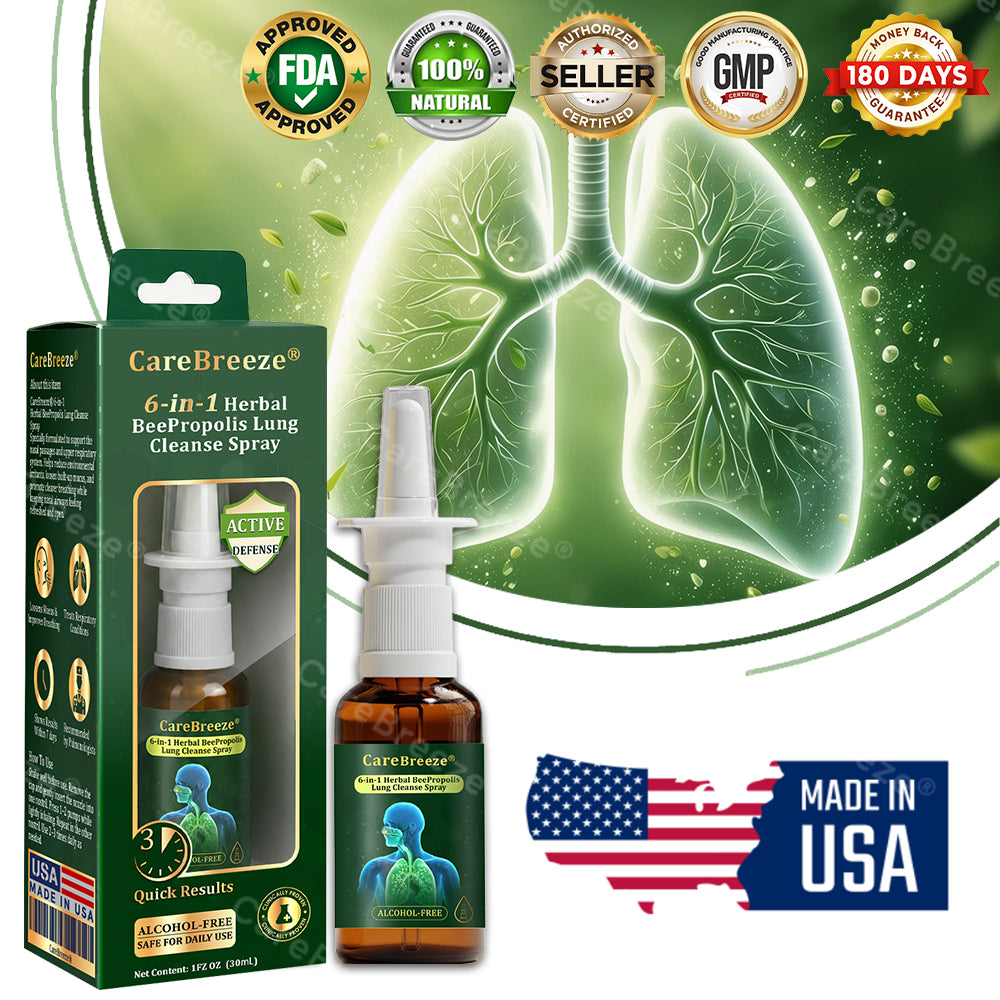 💚US Official Store:CareBreeze® 6-in-1 Herbal BeePropolis Lung Cleanse Spray🐝（👨‍⚕️Directly acts on COPD, asthma, chronic bronchitis (CB), respiratory infections, lung cancer, sinusitis, and other conditions）