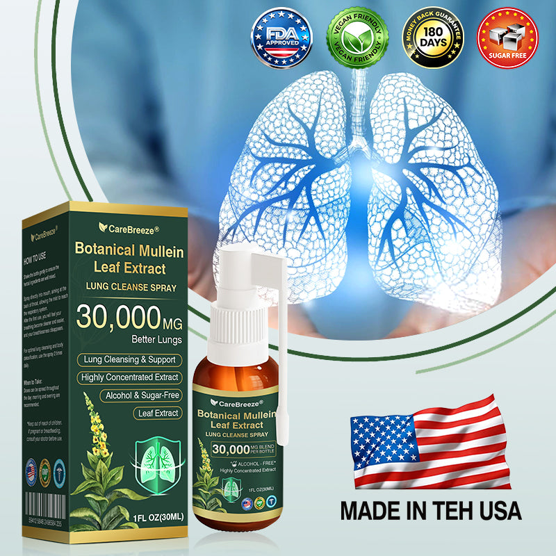 ⚡⚡✅US Official Store:CareBreeze® Botanical Mullein Leaf Extract Lung Cleanse Spray（👨‍⚕️Directly acts on COPD, asthma, chronic bronchitis (CB), respiratory infections, lung cancer, sinusitis, and other conditions）