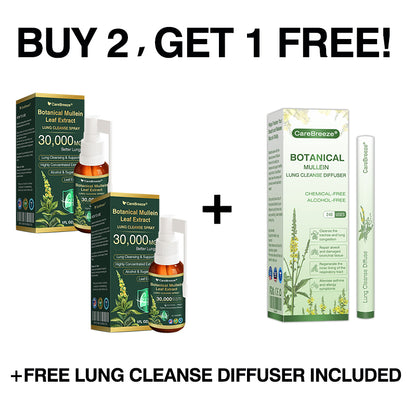 ⚡⚡✅US Official Store:CareBreeze® Botanical Mullein Leaf Extract Lung Cleanse Spray（👨‍⚕️Directly acts on COPD, asthma, chronic bronchitis (CB), respiratory infections, lung cancer, sinusitis, and other conditions）