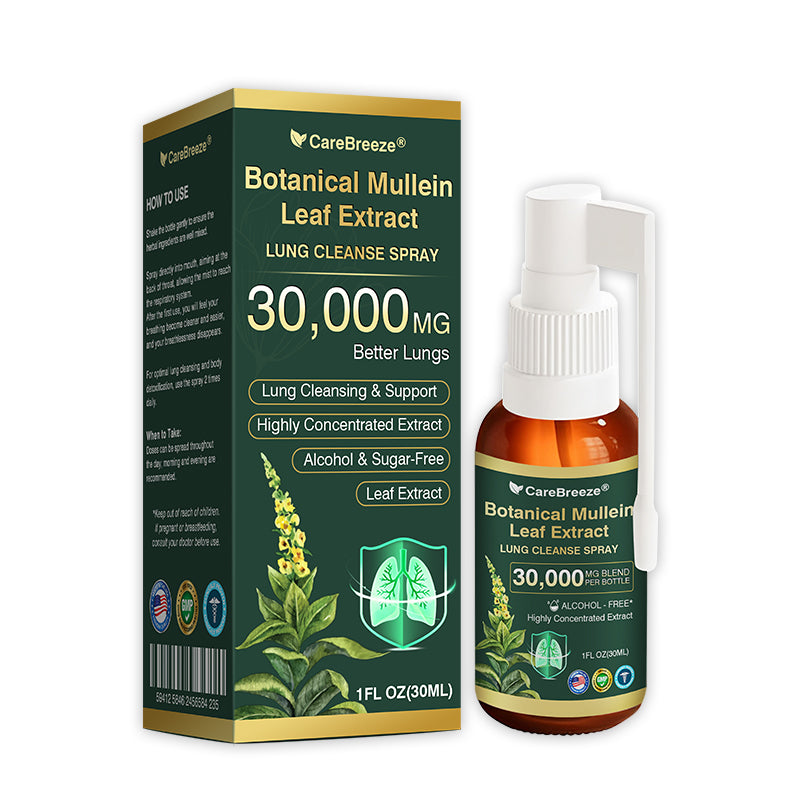 ⚡⚡✅US Official Store:CareBreeze® Botanical Mullein Leaf Extract Lung Cleanse Spray（👨‍⚕️Directly acts on COPD, asthma, chronic bronchitis (CB), respiratory infections, lung cancer, sinusitis, and other conditions）