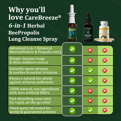 🍃✅US Official Store:CareBreeze® 6-in-1 Herbal BeePropolis Lung Cleanse Spray（👨‍⚕️Directly acts on COPD, asthma, chronic bronchitis (CB), respiratory infections, lung cancer, sinusitis, and other conditions）