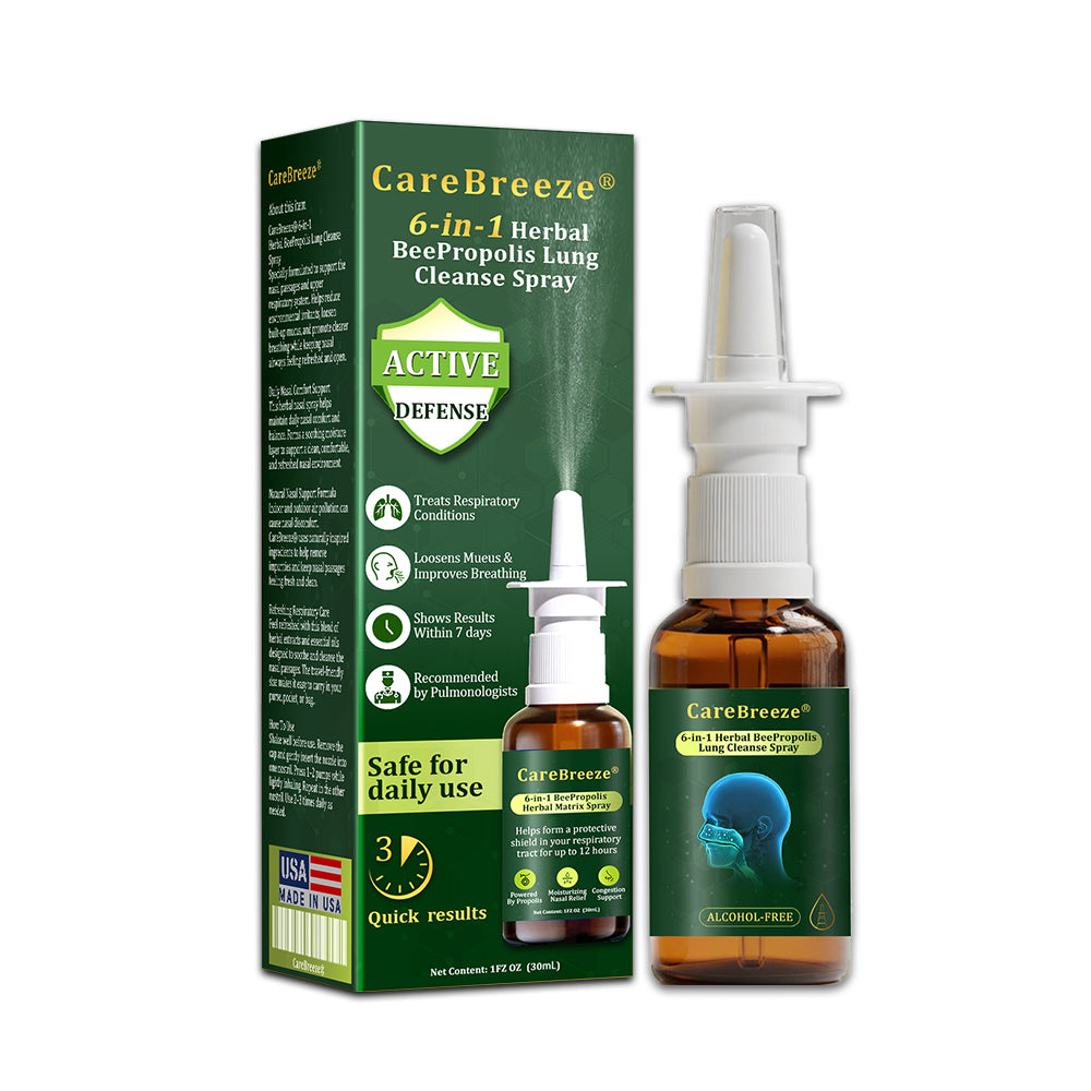 🍃✅US Official Store:CareBreeze® 6-in-1 Herbal BeePropolis Lung Cleanse Spray（👨‍⚕️Directly acts on COPD, asthma, chronic bronchitis (CB), respiratory infections, lung cancer, sinusitis, and other conditions）