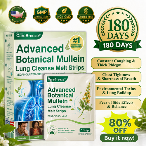 🇺🇸 ✅CareBreeze® Advanced Botanical Mullein Lung Cleanse Melt Strips（👨‍⚕️Directly acts on COPD, asthma, chronic bronchitis (CB), respiratory infections, lung cancer, sinusitis, and other conditions）