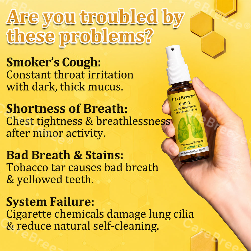 🐝🇺🇸 Official Store:CareBreeze® 6-in-1 Herbal BeePropolis Lung Cleanse Spray（👨‍⚕️Directly acts on COPD, asthma, chronic bronchitis (CB), respiratory infections, lung cancer, sinusitis, and other conditions🫁）