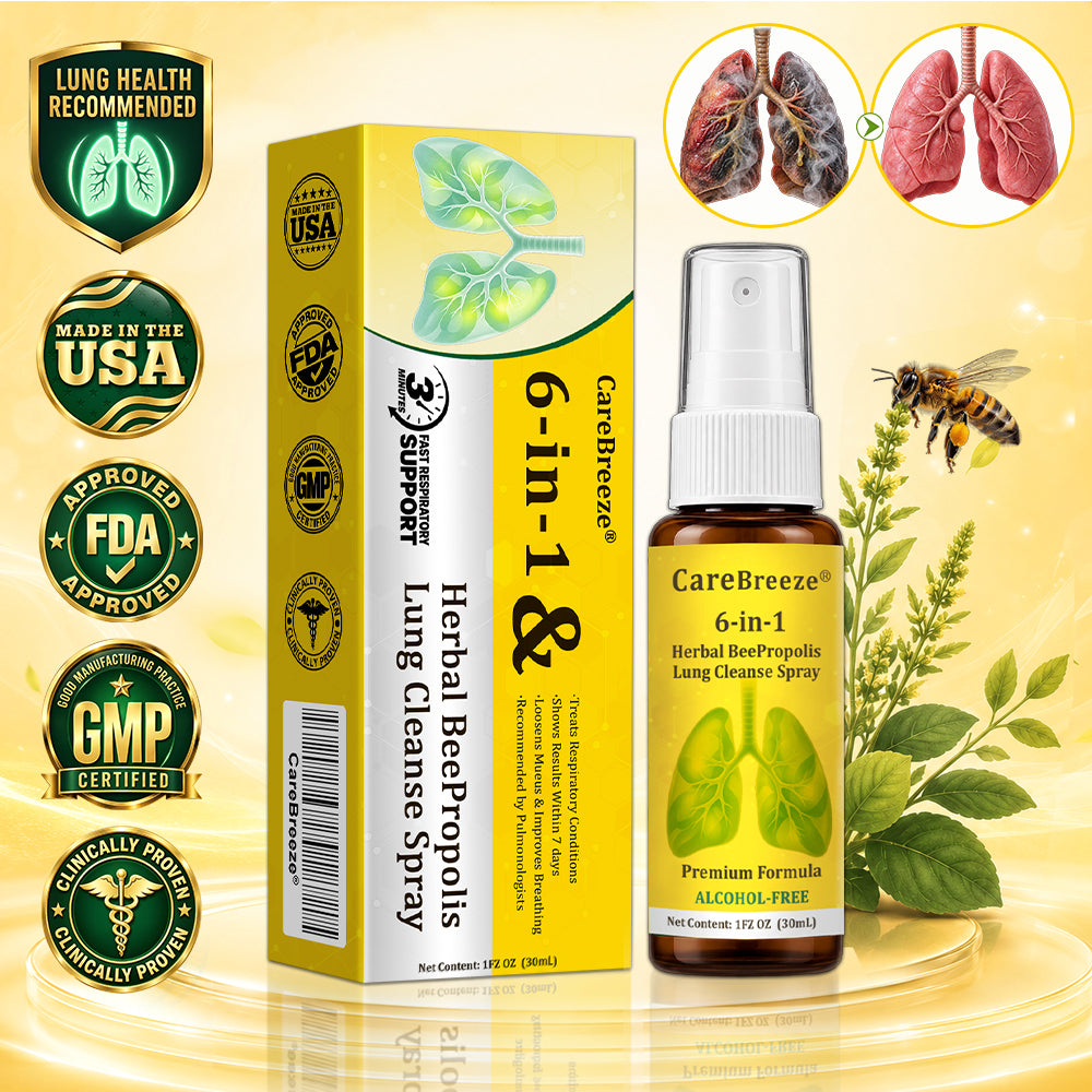 🐝🇺🇸 Official Store:CareBreeze® 6-in-1 Herbal BeePropolis Lung Cleanse Spray（👨‍⚕️Directly acts on COPD, asthma, chronic bronchitis (CB), respiratory infections, lung cancer, sinusitis, and other conditions🫁）