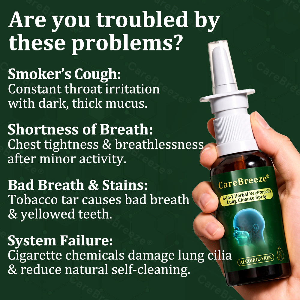 🍃✅US Official Store:CareBreeze® 6-in-1 Herbal BeePropolis Lung Cleanse Spray（👨‍⚕️Directly acts on COPD, asthma, chronic bronchitis (CB), respiratory infections, lung cancer, sinusitis, and other conditions）