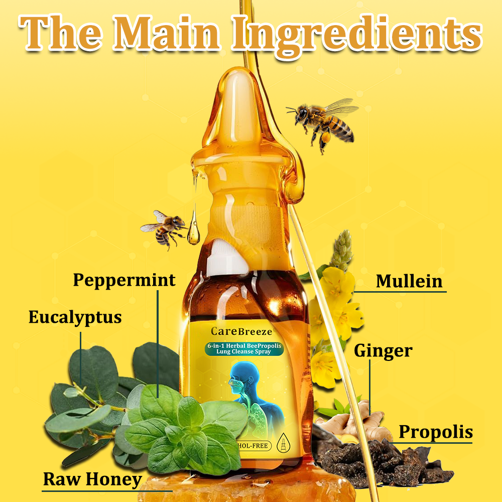 🫁🐝✅US Official Store:CareBreeze® 6-in-1 Herbal BeePropolis Lung Cleanse Spray（👨‍⚕️Directly acts on COPD, asthma, chronic bronchitis (CB), respiratory infections, lung cancer, sinusitis, and other conditions）