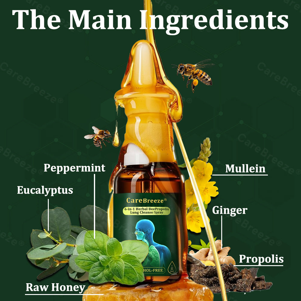 💚US Official Store:CareBreeze® 6-in-1 Herbal BeePropolis Lung Cleanse Spray🐝（👨‍⚕️Directly acts on COPD, asthma, chronic bronchitis (CB), respiratory infections, lung cancer, sinusitis, and other conditions）