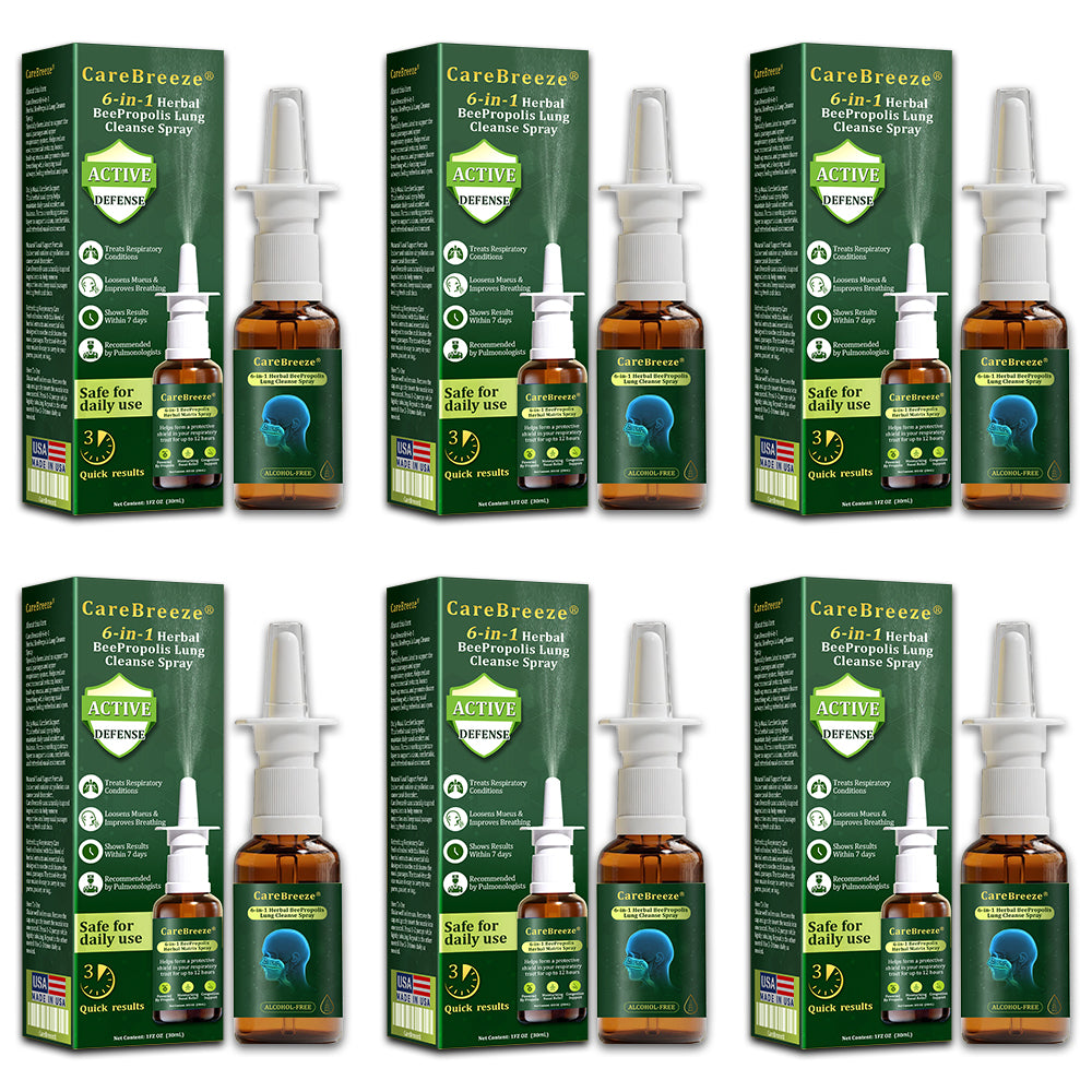 🍃✅US Official Store:CareBreeze® 6-in-1 Herbal BeePropolis Lung Cleanse Spray（👨‍⚕️Directly acts on COPD, asthma, chronic bronchitis (CB), respiratory infections, lung cancer, sinusitis, and other conditions）