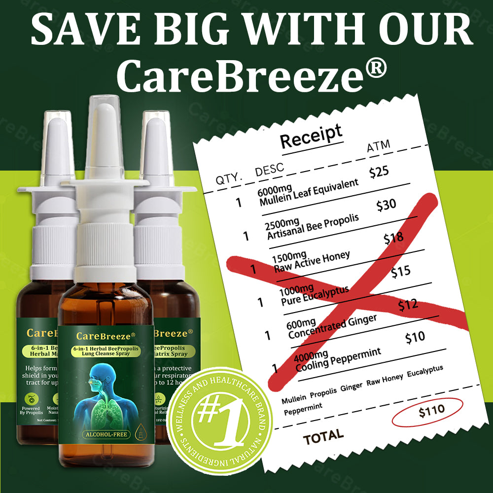 💚US Official Store:CareBreeze® 6-in-1 Herbal BeePropolis Lung Cleanse Spray🐝（👨‍⚕️Directly acts on COPD, asthma, chronic bronchitis (CB), respiratory infections, lung cancer, sinusitis, and other conditions）