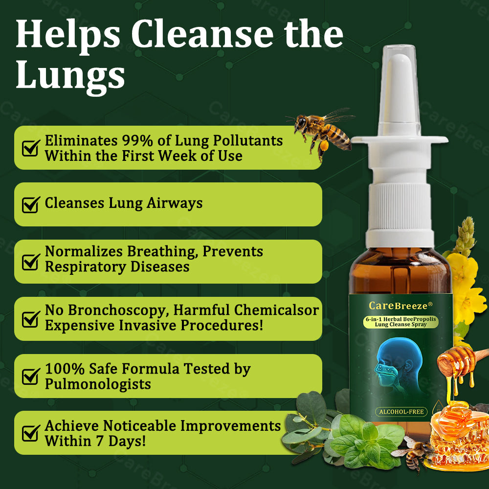 🍃✅US Official Store:CareBreeze® 6-in-1 Herbal BeePropolis Lung Cleanse Spray（👨‍⚕️Directly acts on COPD, asthma, chronic bronchitis (CB), respiratory infections, lung cancer, sinusitis, and other conditions）