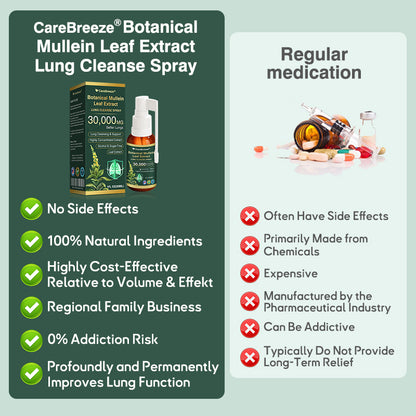 ⚡⚡✅US Official Store:CareBreeze® Botanical Mullein Leaf Extract Lung Cleanse Spray（👨‍⚕️Directly acts on COPD, asthma, chronic bronchitis (CB), respiratory infections, lung cancer, sinusitis, and other conditions）