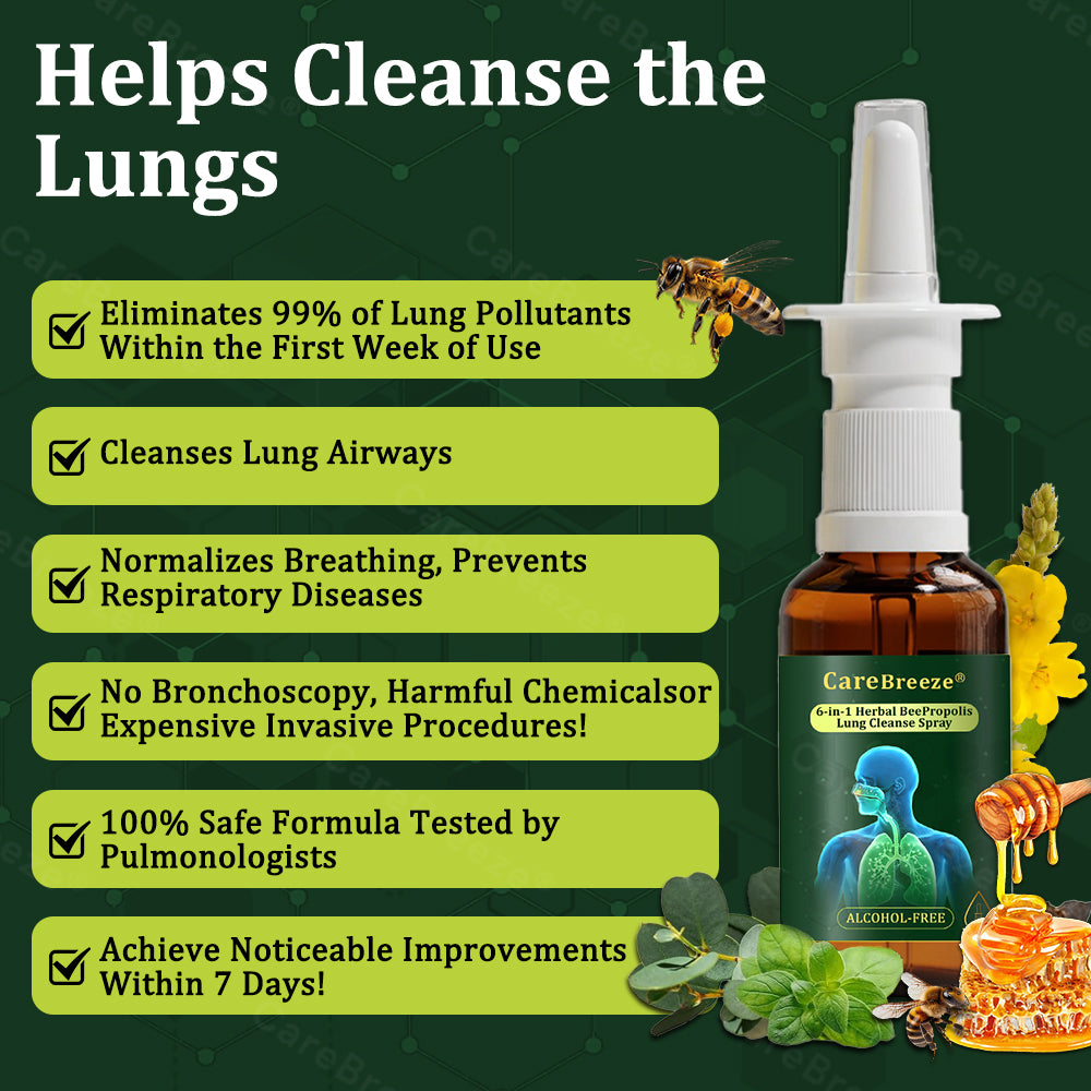 💚US Official Store:CareBreeze® 6-in-1 Herbal BeePropolis Lung Cleanse Spray🐝（👨‍⚕️Directly acts on COPD, asthma, chronic bronchitis (CB), respiratory infections, lung cancer, sinusitis, and other conditions）