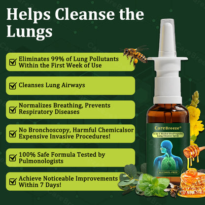 💚US Official Store:CareBreeze® 6-in-1 Herbal BeePropolis Lung Cleanse Spray🐝（👨‍⚕️Directly acts on COPD, asthma, chronic bronchitis (CB), respiratory infections, lung cancer, sinusitis, and other conditions）