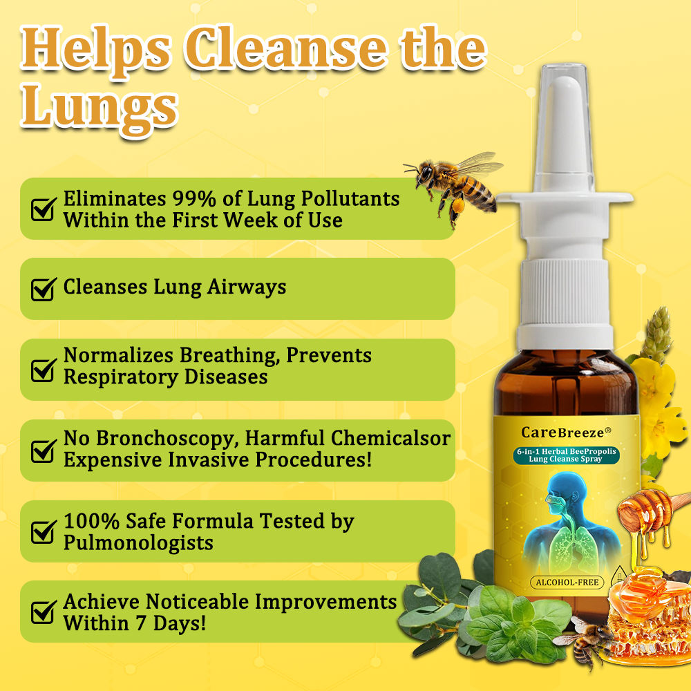 🫁🐝✅US Official Store:CareBreeze® 6-in-1 Herbal BeePropolis Lung Cleanse Spray（👨‍⚕️Directly acts on COPD, asthma, chronic bronchitis (CB), respiratory infections, lung cancer, sinusitis, and other conditions）