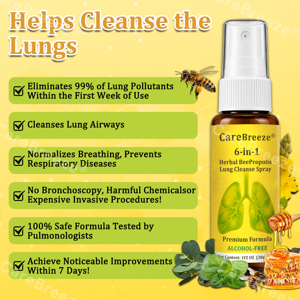 🐝🇺🇸 Official Store:CareBreeze® 6-in-1 Herbal BeePropolis Lung Cleanse Spray（👨‍⚕️Directly acts on COPD, asthma, chronic bronchitis (CB), respiratory infections, lung cancer, sinusitis, and other conditions🫁）