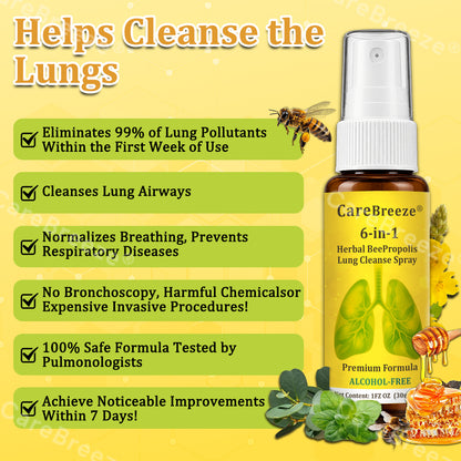🐝🇺🇸 Official Store:CareBreeze® 6-in-1 Herbal BeePropolis Lung Cleanse Spray（👨‍⚕️Directly acts on COPD, asthma, chronic bronchitis (CB), respiratory infections, lung cancer, sinusitis, and other conditions🫁）