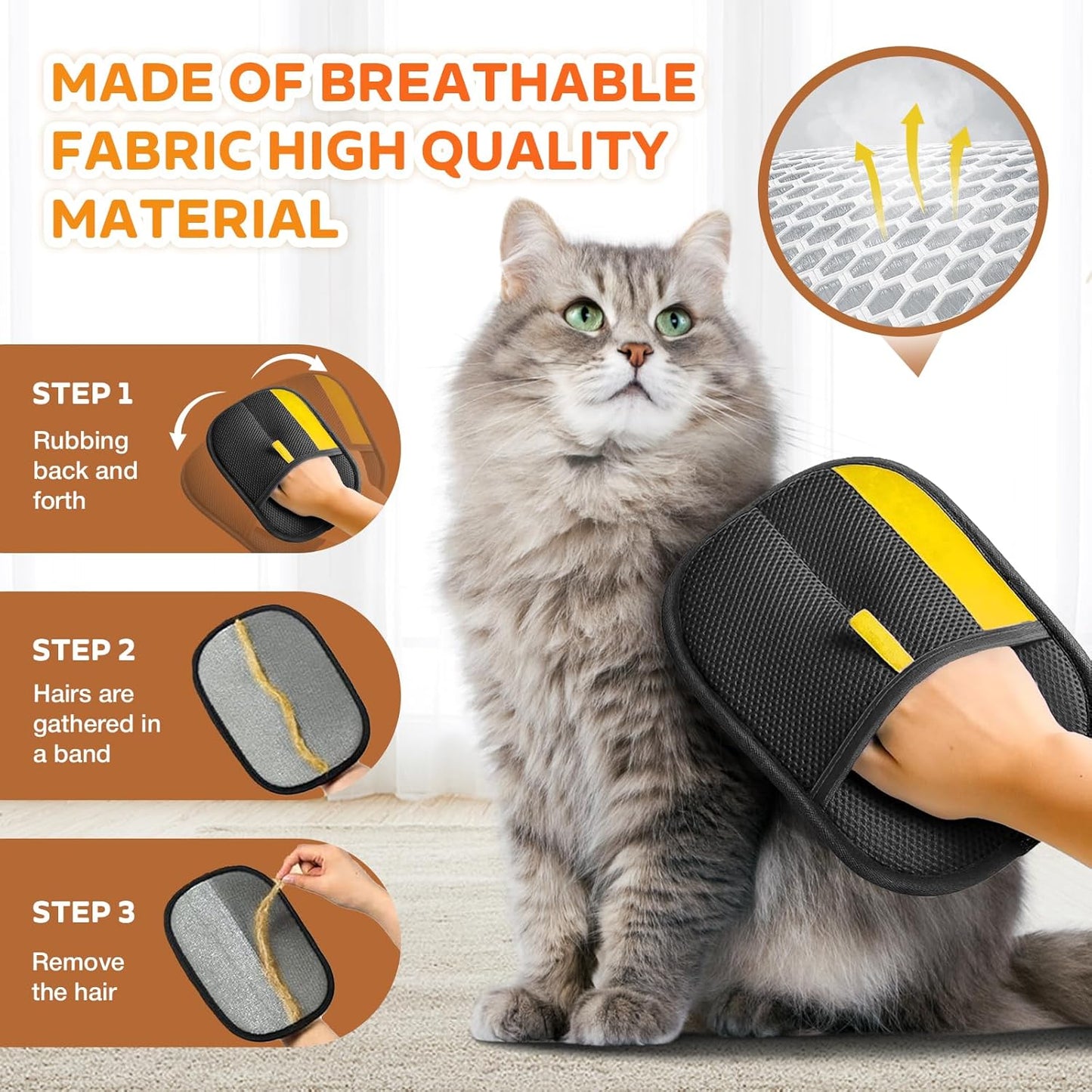 US Owned and Operated:GFOUK® Pet hair remover Electrostatic gloves Two-way brush sticky hair remover Cat hair dog hair glover Grooming Removal Cleaning