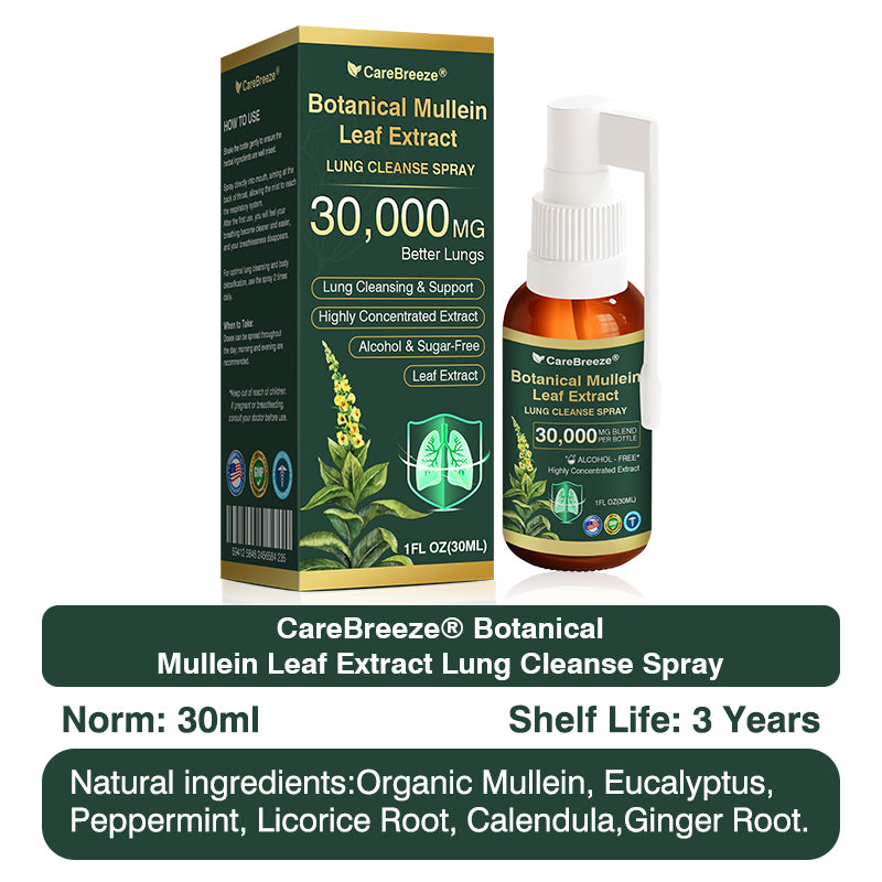 ⚡⚡✅US Official Store:CareBreeze® Botanical Mullein Leaf Extract Lung Cleanse Spray（👨‍⚕️Directly acts on COPD, asthma, chronic bronchitis (CB), respiratory infections, lung cancer, sinusitis, and other conditions）
