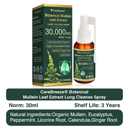 ⚡⚡✅US Official Store:CareBreeze® Botanical Mullein Leaf Extract Lung Cleanse Spray（👨‍⚕️Directly acts on COPD, asthma, chronic bronchitis (CB), respiratory infections, lung cancer, sinusitis, and other conditions）