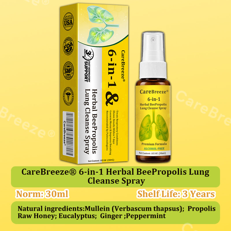 🐝🇺🇸 Official Store:CareBreeze® 6-in-1 Herbal BeePropolis Lung Cleanse Spray（👨‍⚕️Directly acts on COPD, asthma, chronic bronchitis (CB), respiratory infections, lung cancer, sinusitis, and other conditions🫁）