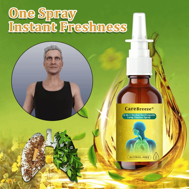 🐝✅US Official Store:CareBreeze® 6-in-1 Herbal BeePropolis Lung Cleanse Spray（👨‍⚕️Directly acts on COPD, asthma, chronic bronchitis (CB), respiratory infections, lung cancer, sinusitis, and other conditions）