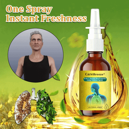 🐝✅US Official Store:CareBreeze® 6-in-1 Herbal BeePropolis Lung Cleanse Spray（👨‍⚕️Directly acts on COPD, asthma, chronic bronchitis (CB), respiratory infections, lung cancer, sinusitis, and other conditions）